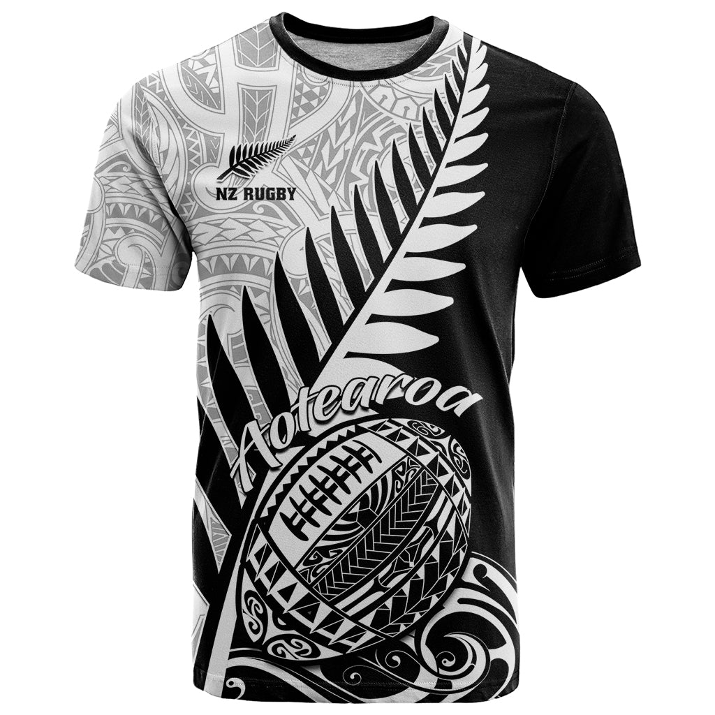 Custom New Zealand Silver Fern Rugby T Shirt Aotearoa Maori Black Version LT01 Black - Polynesian Pride