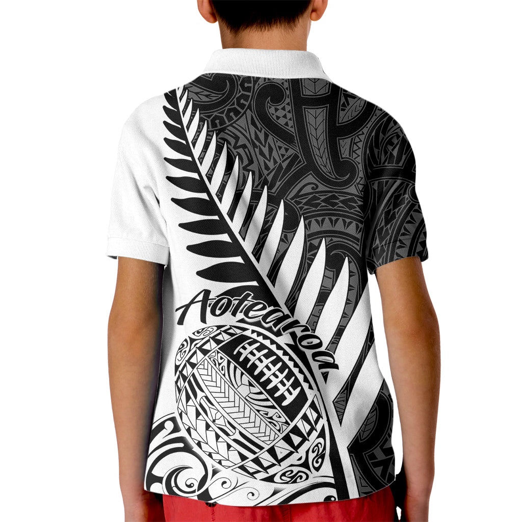 New Zealand Silver Fern Rugby Kid Polo Shirt Aotearoa Maori White Version LT01 - Polynesian Pride