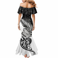 New Zealand Silver Fern Rugby Mermaid Dress Aotearoa Maori White Version LT01 - Polynesian Pride