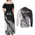 Custom New Zealand Silver Fern Rugby Couples Matching Off Shoulder Maxi Dress and Long Sleeve Button Shirts Aotearoa Maori White Version LT01 - Polynesian Pride