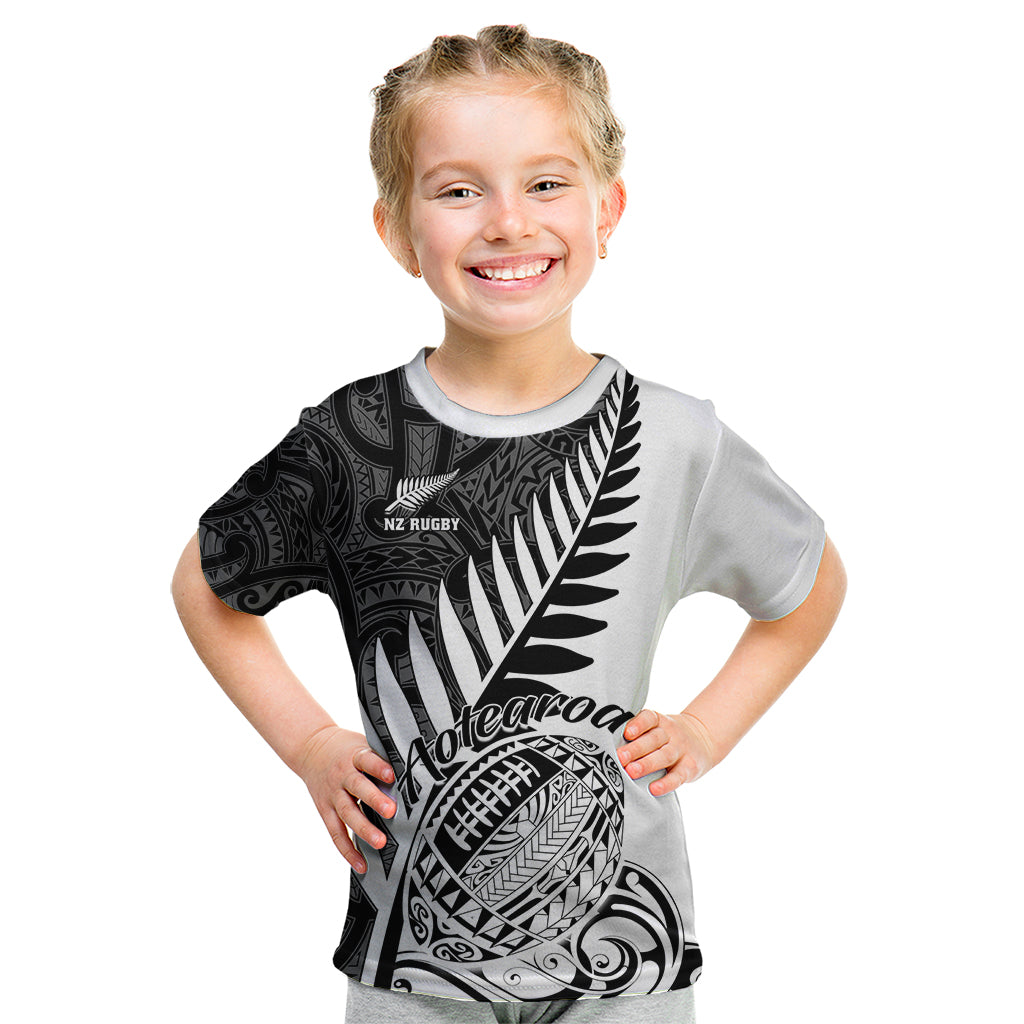 Custom New Zealand Silver Fern Rugby Kid T Shirt Aotearoa Maori White Version LT01 White - Polynesian Pride