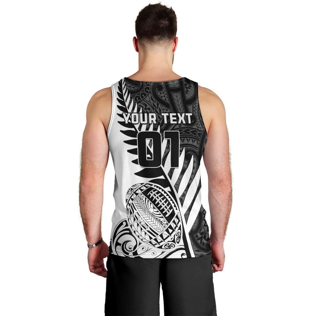 Custom New Zealand Silver Fern Rugby Men Tank Top Aotearoa Maori White Version LT01 - Polynesian Pride