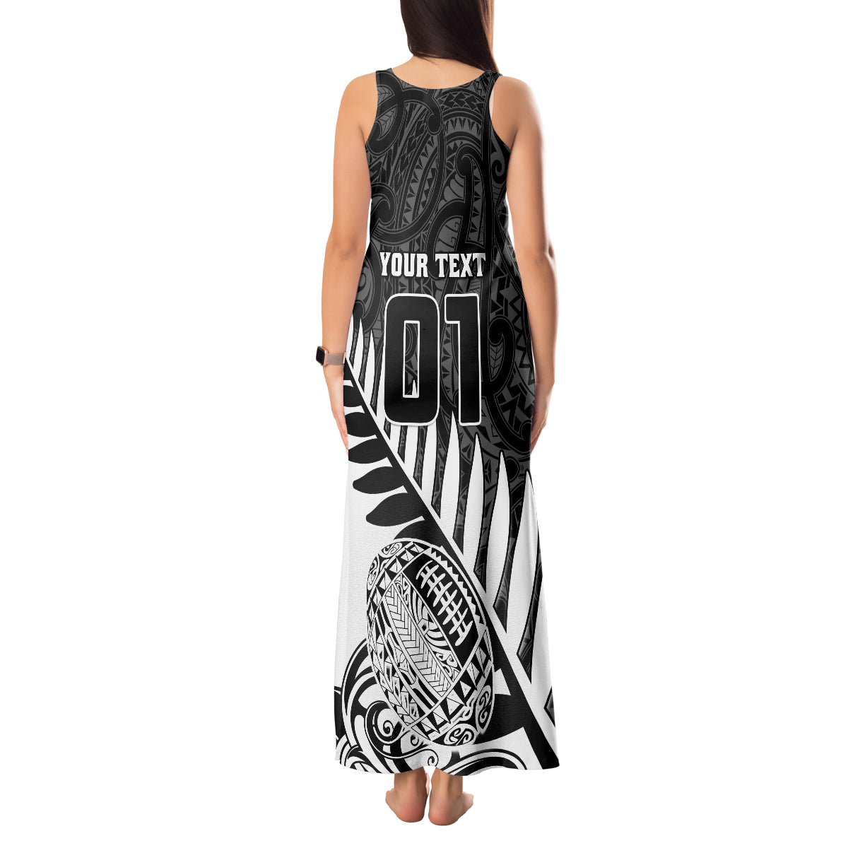 Custom New Zealand Silver Fern Rugby Tank Maxi Dress Aotearoa Maori White Version LT01 - Polynesian Pride