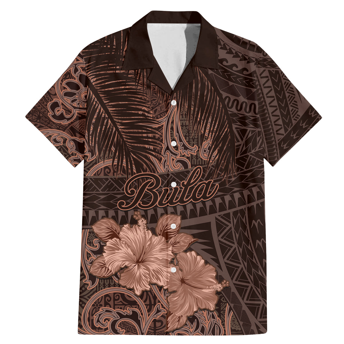 Bula Fiji Masi Family Matching Mermaid Dress and Hawaiian Shirt Fijian Tapa Vintage Dark Brown Version LT01 Dad's Shirt - Short Sleeve Brown - Polynesian Pride