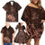 Bula Fiji Masi Family Matching Off Shoulder Short Dress and Hawaiian Shirt Fijian Tapa Vintage Dark Brown Version LT01 - Polynesian Pride