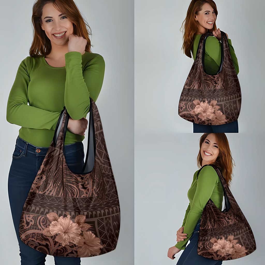 Bula Fiji Masi Grocery Bag Fijian Tapa Vintage Dark Brown Version