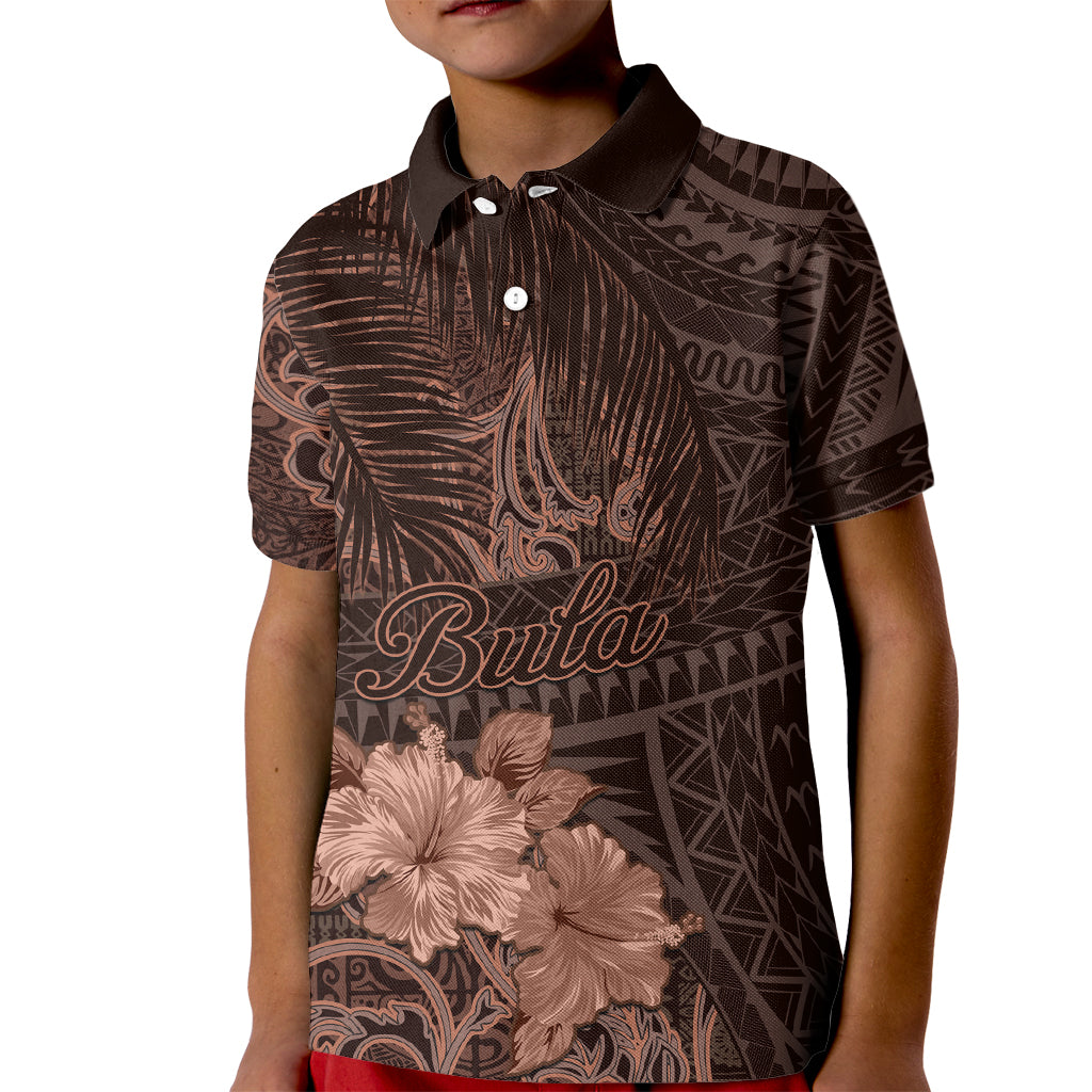 Bula Fiji Masi Kid Polo Shirt Fijian Tapa Vintage Dark Brown Version LT01 Kid Brown - Polynesian Pride