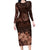 Bula Fiji Masi Long Sleeve Bodycon Dress Fijian Tapa Vintage Dark Brown Version LT01 Long Dress Brown - Polynesian Pride