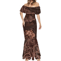 Bula Fiji Masi Mermaid Dress Fijian Tapa Vintage Dark Brown Version LT01 - Polynesian Pride