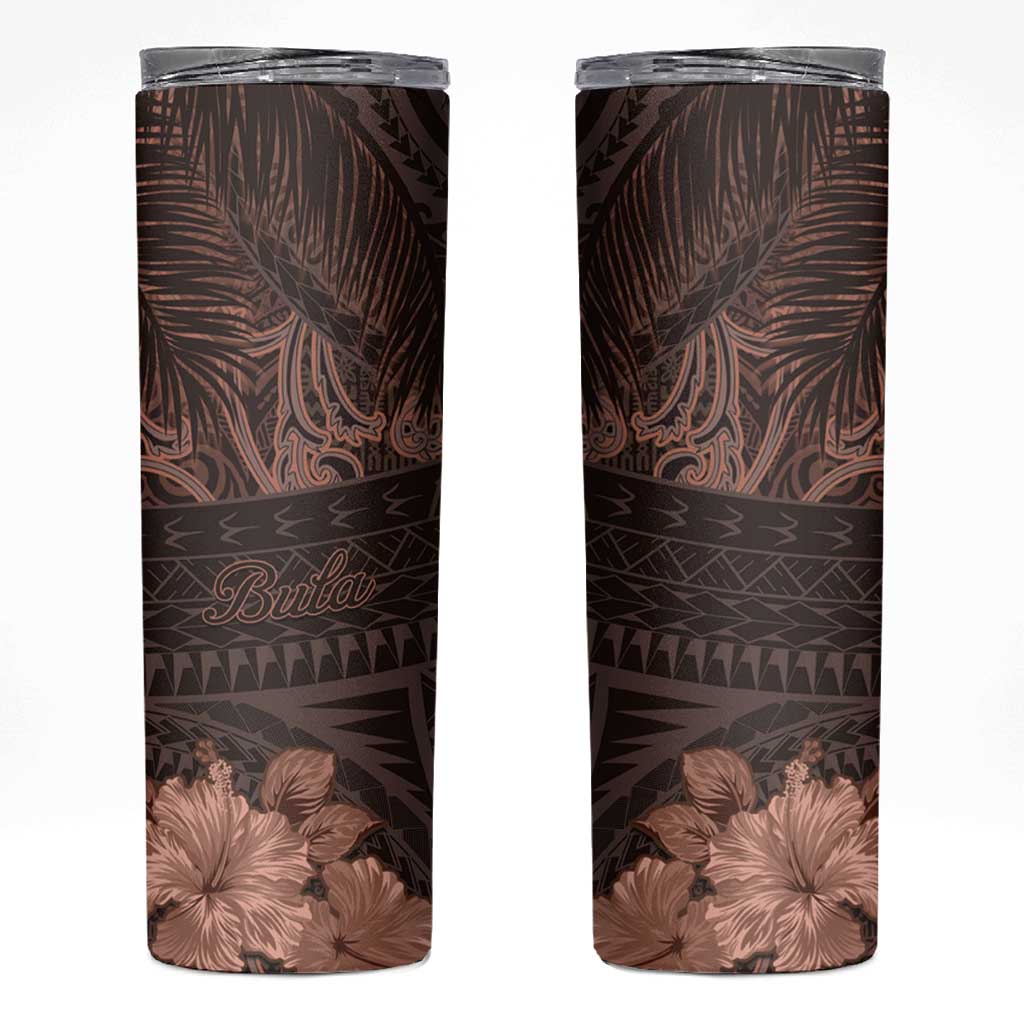 Bula Fiji Masi Skinny Tumbler Fijian Tapa Vintage Dark Brown Version