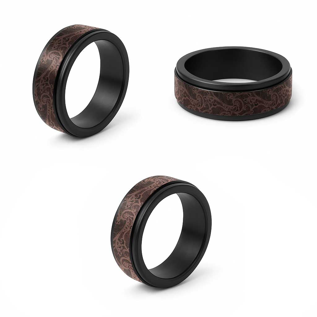 Bula Fiji Masi Spinner Ring Fijian Tapa Vintage Dark Brown Version - Polynesian Pride
