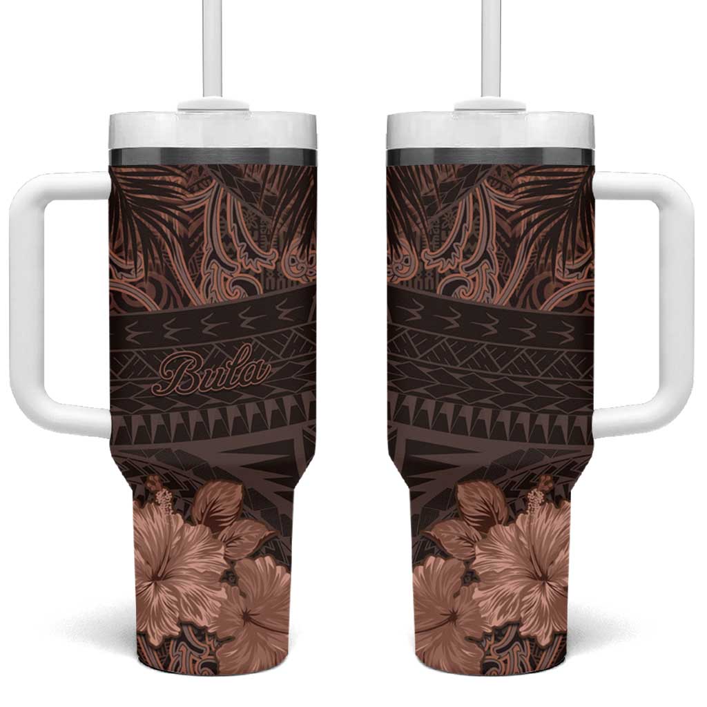 Bula Fiji Masi Tumbler With Handle Fijian Tapa Vintage Dark Brown Version