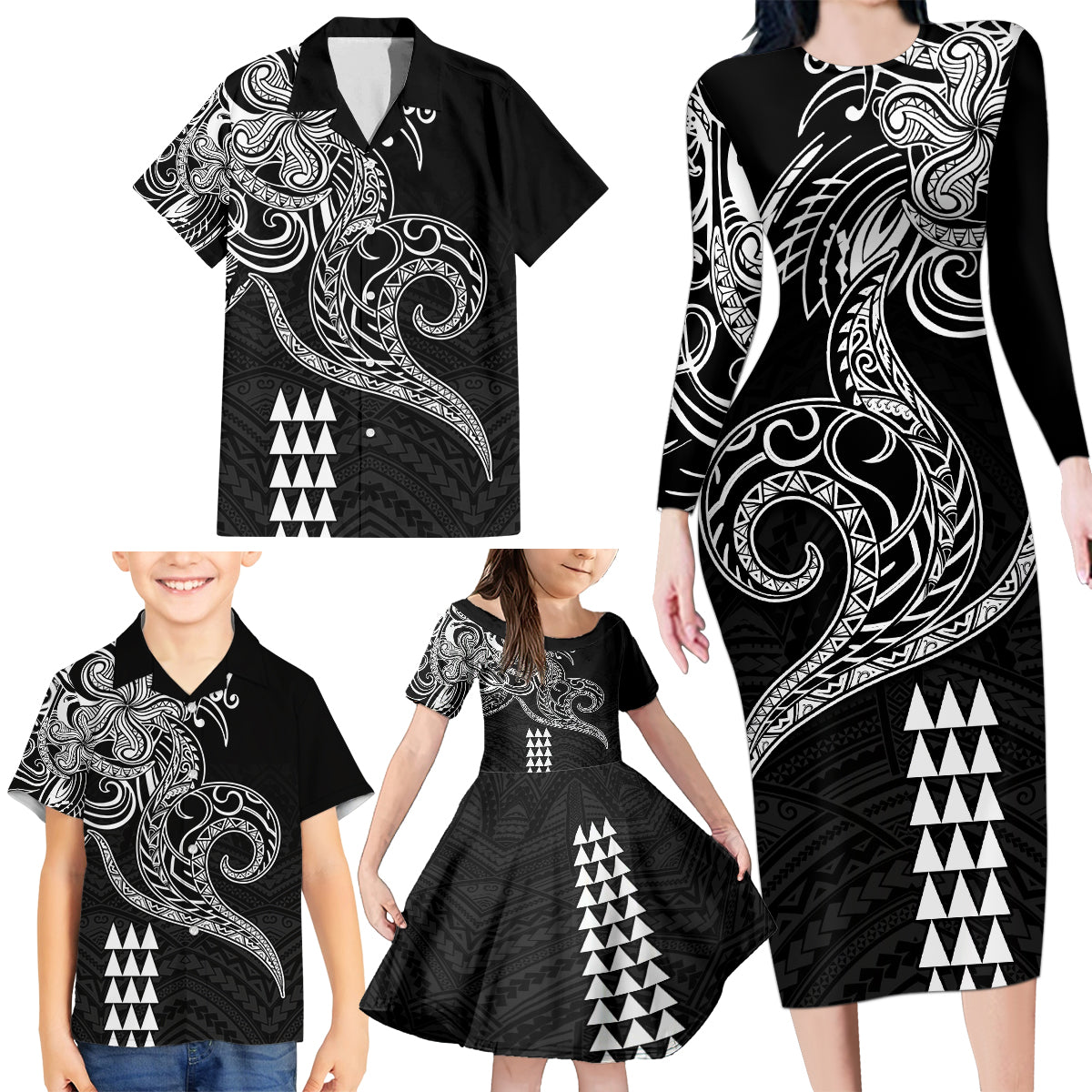 Hawaii Valentine Family Matching Long Sleeve Bodycon Dress and Hawaiian Shirt Kakau Polynesian Heart LT01 - Polynesian Pride