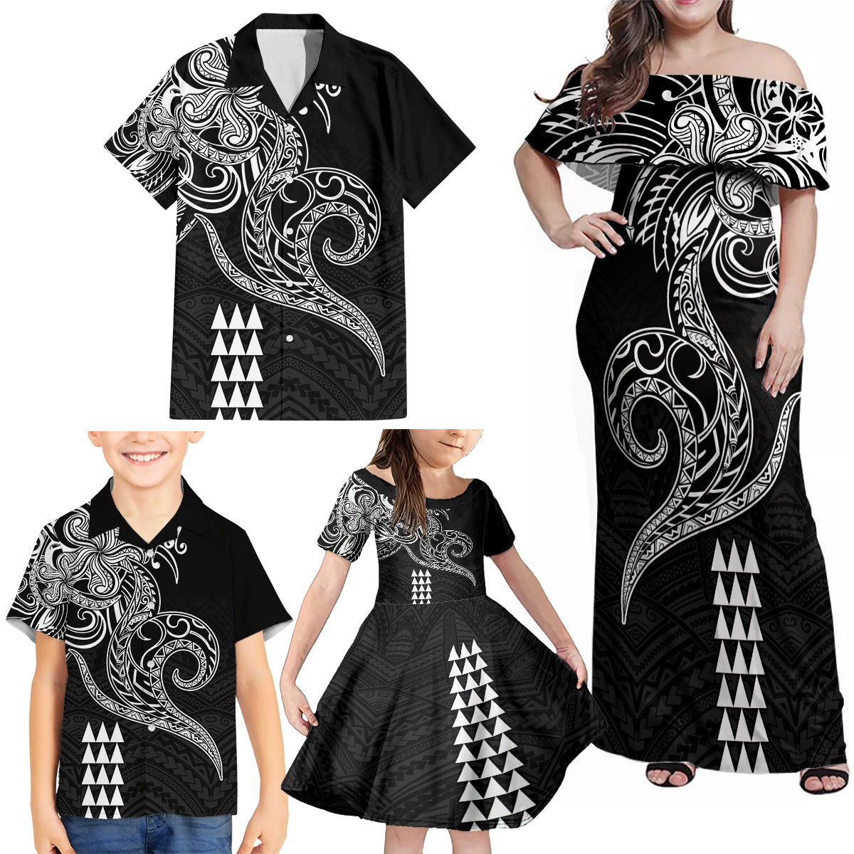 Hawaii Valentine Family Matching Off Shoulder Maxi Dress and Hawaiian Shirt Kakau Polynesian Heart LT01 - Polynesian Pride