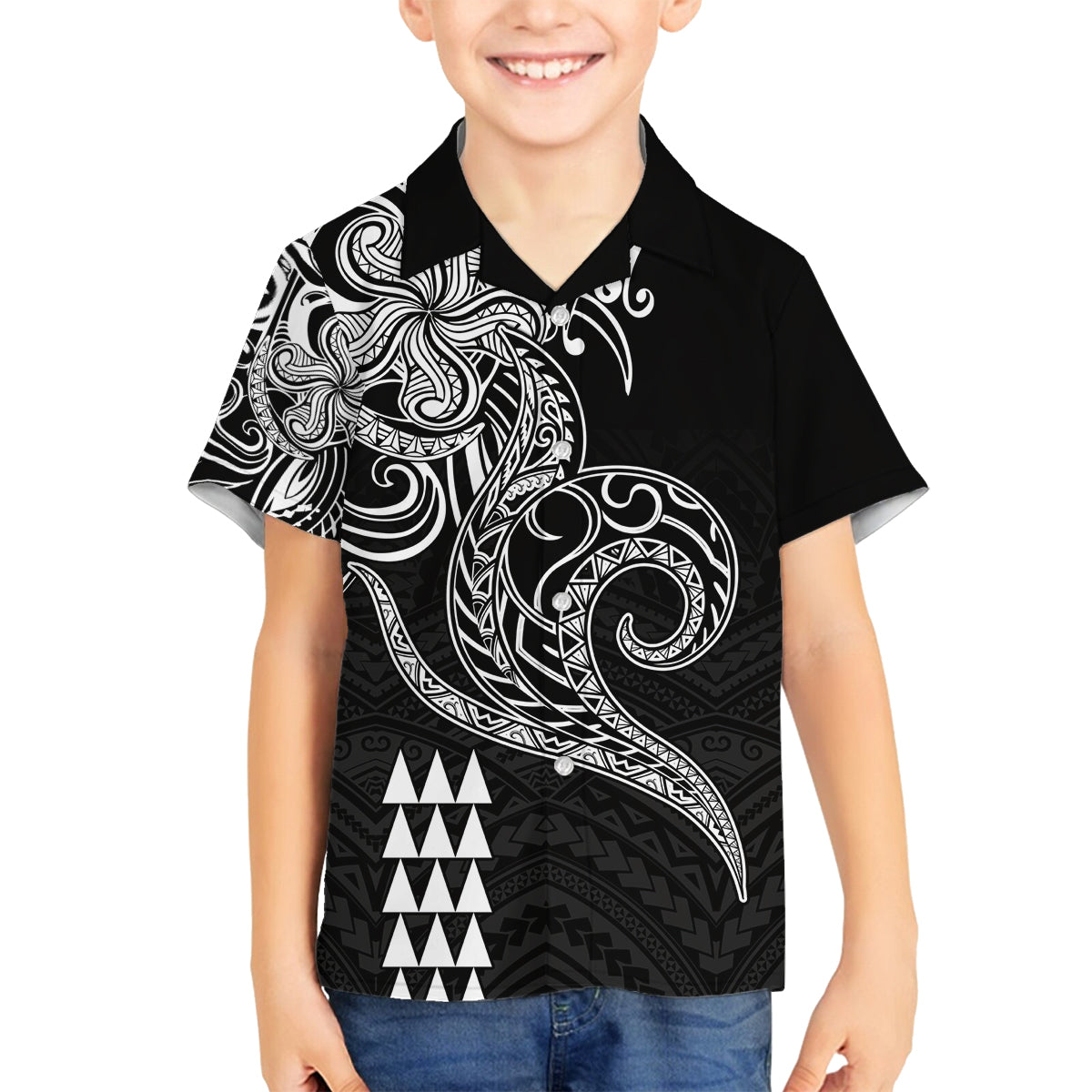 Hawaii Valentine Family Matching Summer Maxi Dress and Hawaiian Shirt Kakau Polynesian Heart LT01 Son's Shirt Black - Polynesian Pride