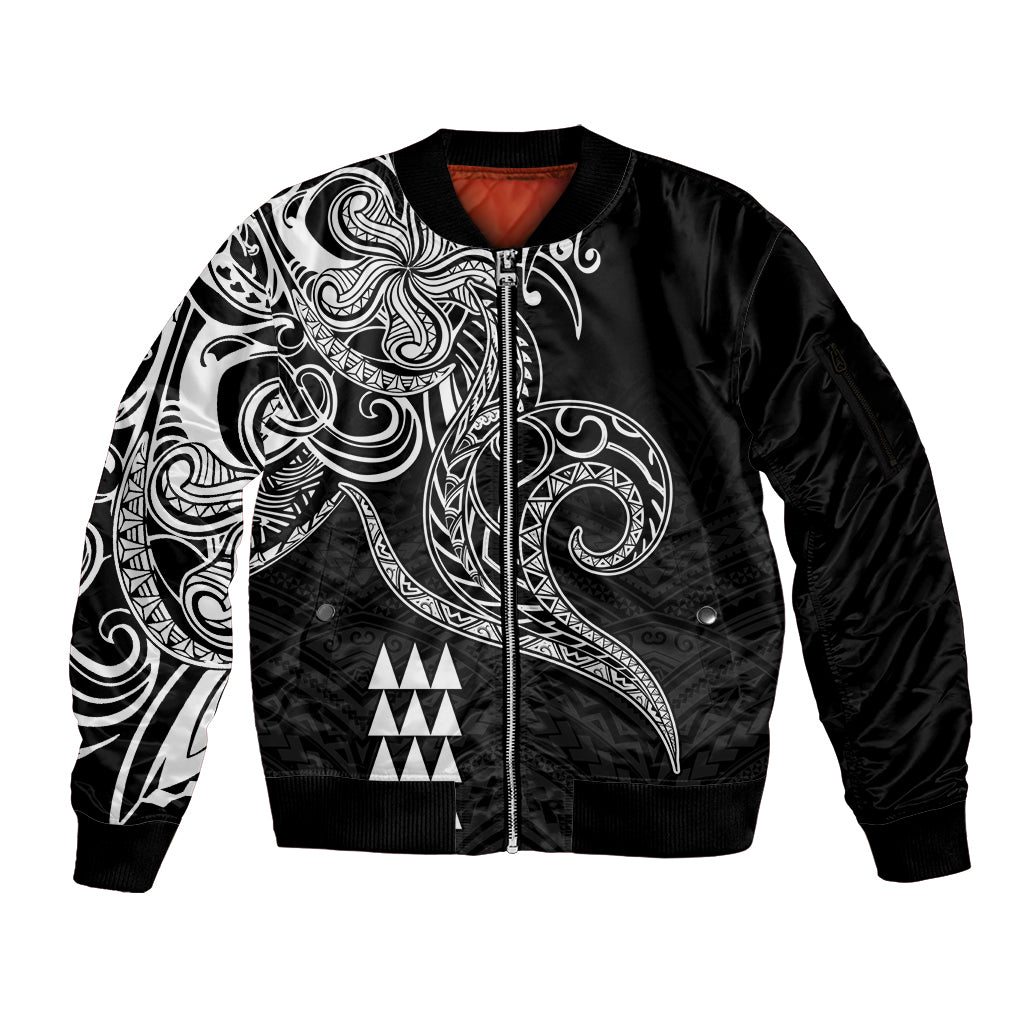 Hawaii Valentine Sleeve Zip Bomber Jacket Kakau Polynesian Heart LT01 Unisex Black - Polynesian Pride