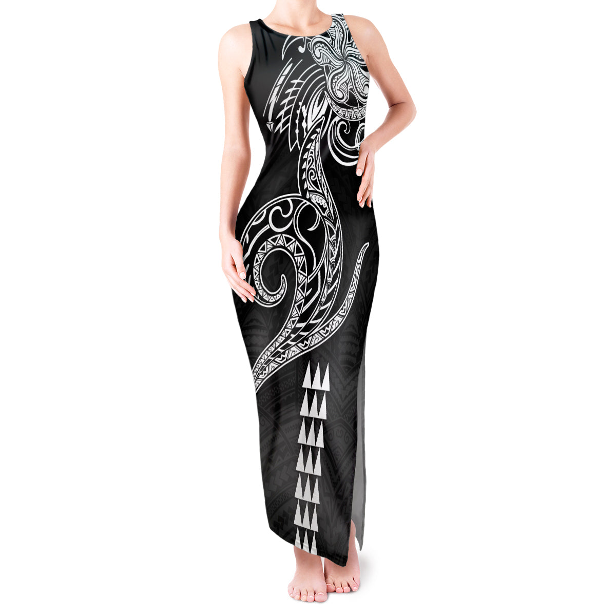 Hawaii Valentine Tank Maxi Dress Kakau Polynesian Heart LT01 Women Black - Polynesian Pride