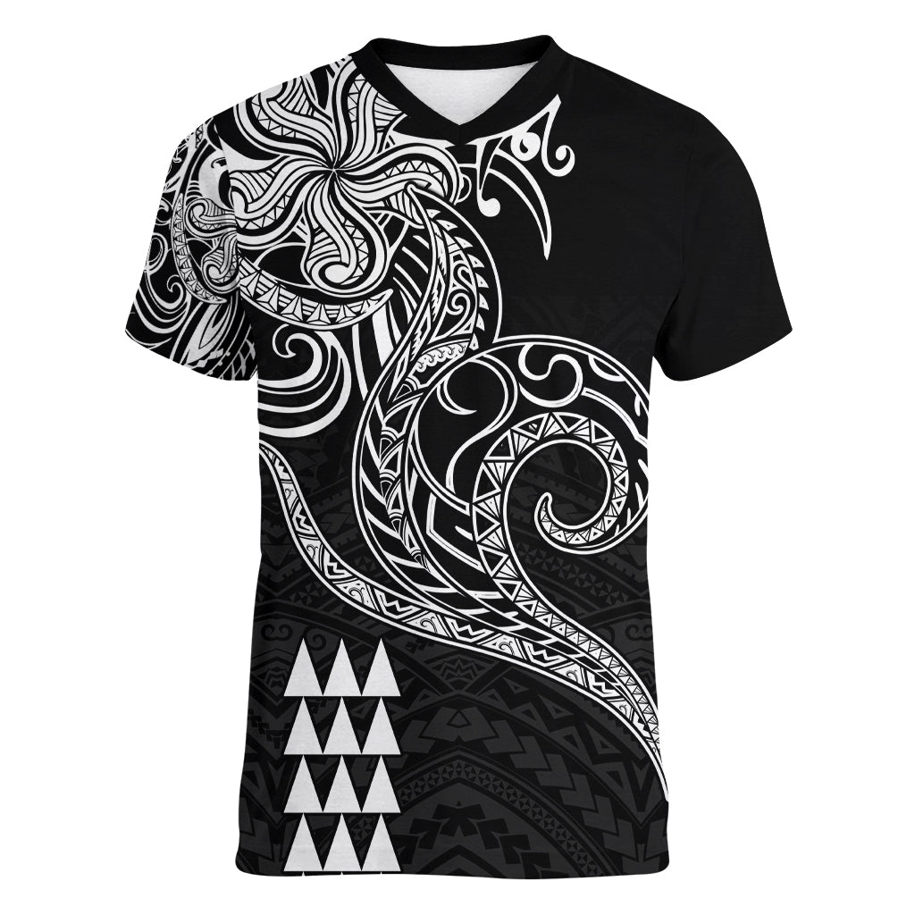 Hawaii Valentine Women V Neck T Shirt Kakau Polynesian Heart LT01 Female Black - Polynesian Pride