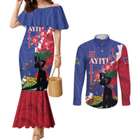 Personalised Haiti Le Marron Inconnu Couples Matching Mermaid Dress and Long Sleeve Button Shirt Dashiki Mix Polynesian Pattern LT01 Blue - Polynesian Pride
