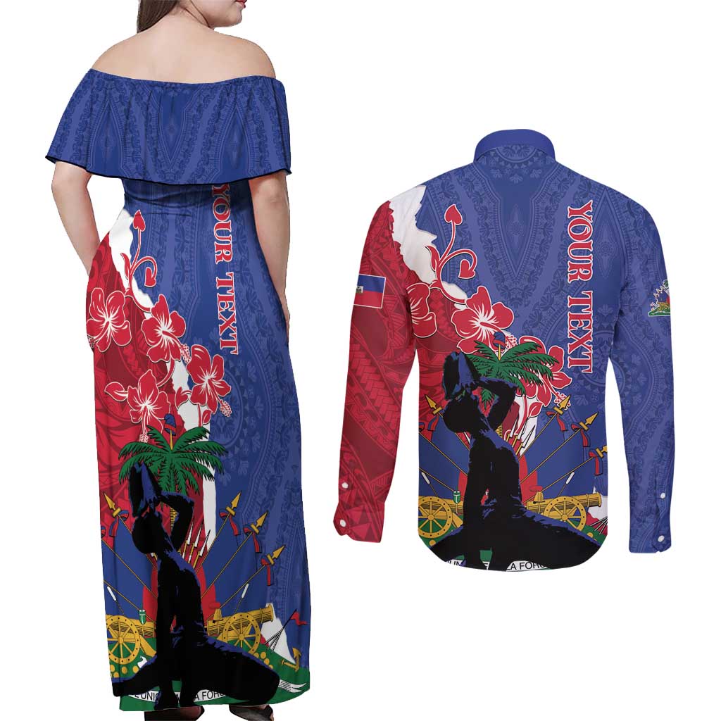 Personalised Haiti Le Marron Inconnu Couples Matching Off Shoulder Maxi Dress and Long Sleeve Button Shirt Dashiki Mix Polynesian Pattern LT01 - Polynesian Pride