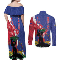 Personalised Haiti Le Marron Inconnu Couples Matching Off Shoulder Maxi Dress and Long Sleeve Button Shirt Dashiki Mix Polynesian Pattern LT01 - Polynesian Pride