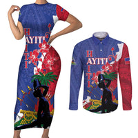 Personalised Haiti Le Marron Inconnu Couples Matching Short Sleeve Bodycon Dress and Long Sleeve Button Shirt Dashiki Mix Polynesian Pattern LT01 Blue - Polynesian Pride