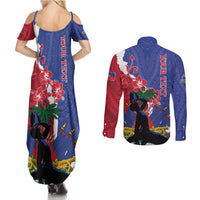 Personalised Haiti Le Marron Inconnu Couples Matching Summer Maxi Dress and Long Sleeve Button Shirt Dashiki Mix Polynesian Pattern LT01 - Polynesian Pride
