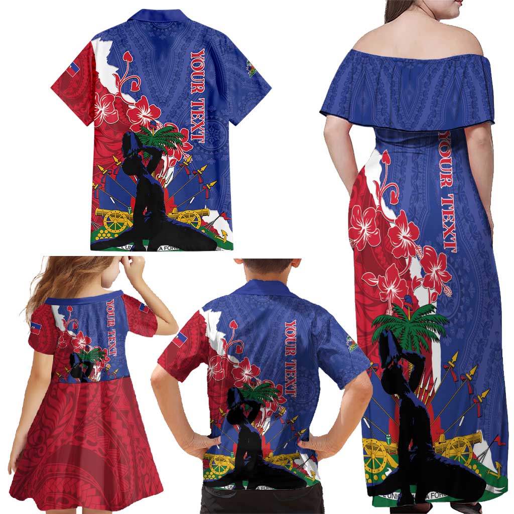 Personalised Haiti Le Marron Inconnu Family Matching Off Shoulder Maxi Dress and Hawaiian Shirt Dashiki Mix Polynesian Pattern