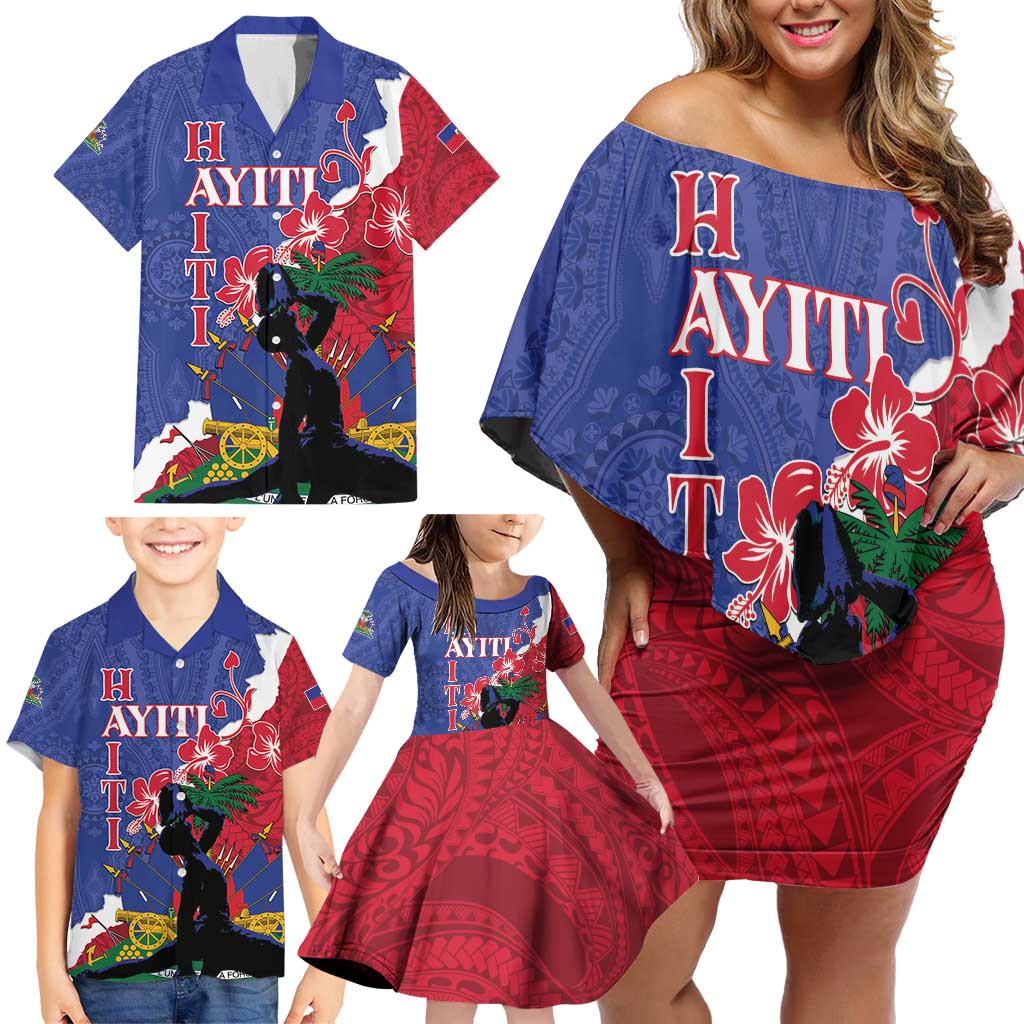 Personalised Haiti Le Marron Inconnu Family Matching Off Shoulder Short Dress and Hawaiian Shirt Dashiki Mix Polynesian Pattern