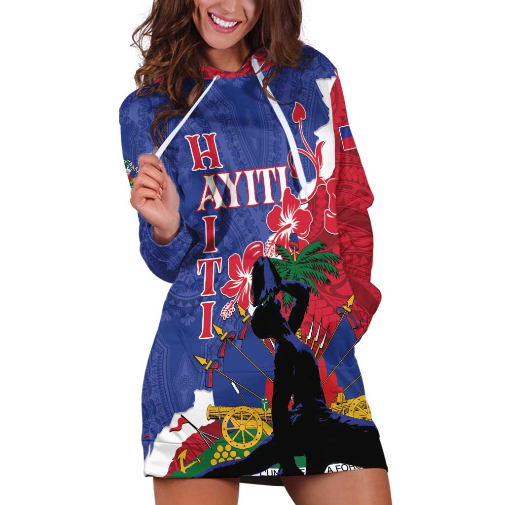 Personalised Haiti Le Marron Inconnu Hoodie Dress Dashiki Mix Polynesian Pattern LT01 Blue - Polynesian Pride