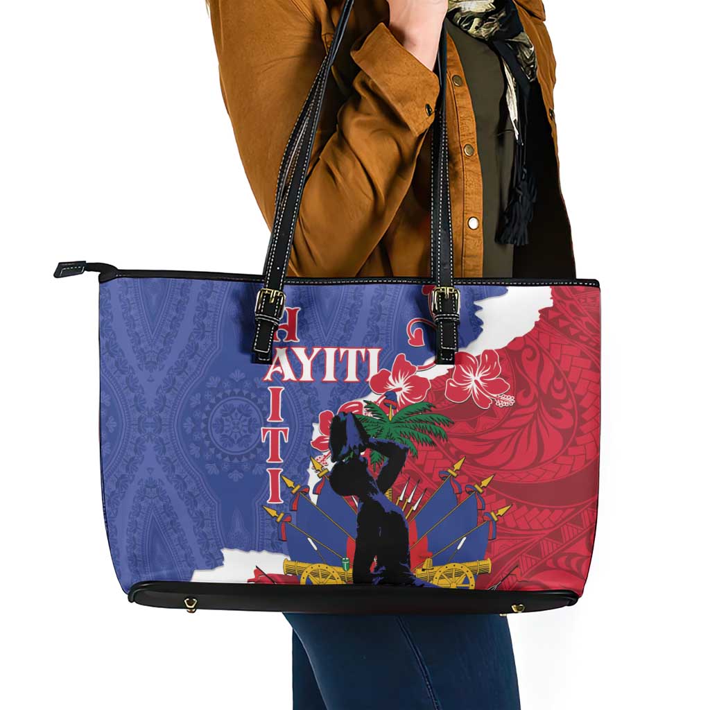 Haiti Le Marron Inconnu Leather Tote Bag Dashiki Mix Polynesian Pattern LT01 - Polynesian Pride