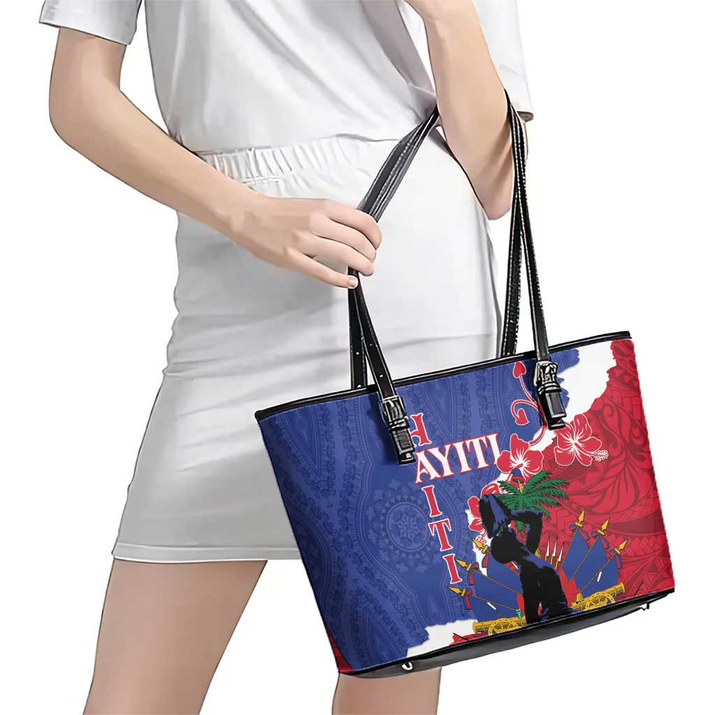 Haiti Le Marron Inconnu Leather Tote Bag Dashiki Mix Polynesian Pattern LT01 - Polynesian Pride