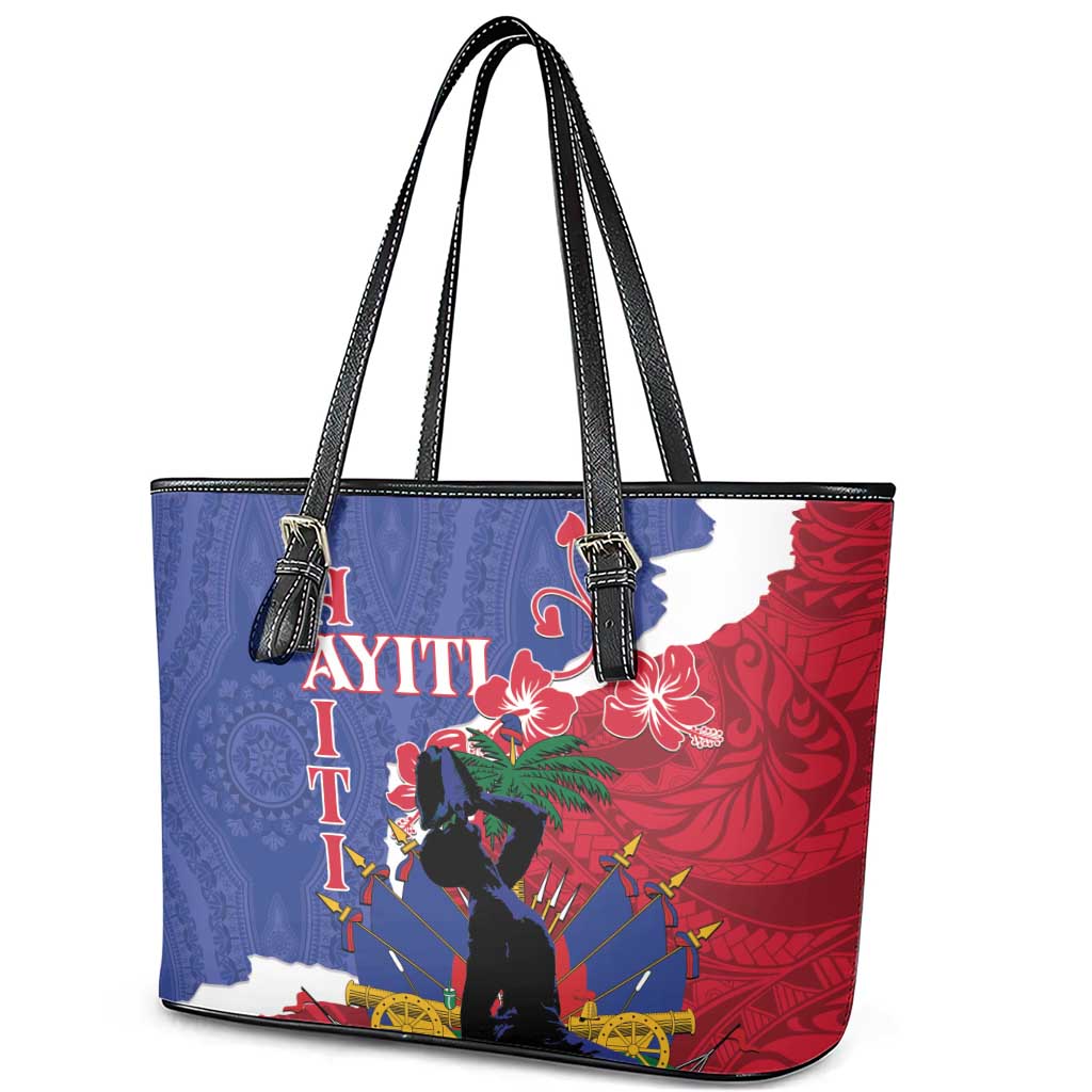 Haiti Le Marron Inconnu Leather Tote Bag Dashiki Mix Polynesian Pattern LT01 - Polynesian Pride