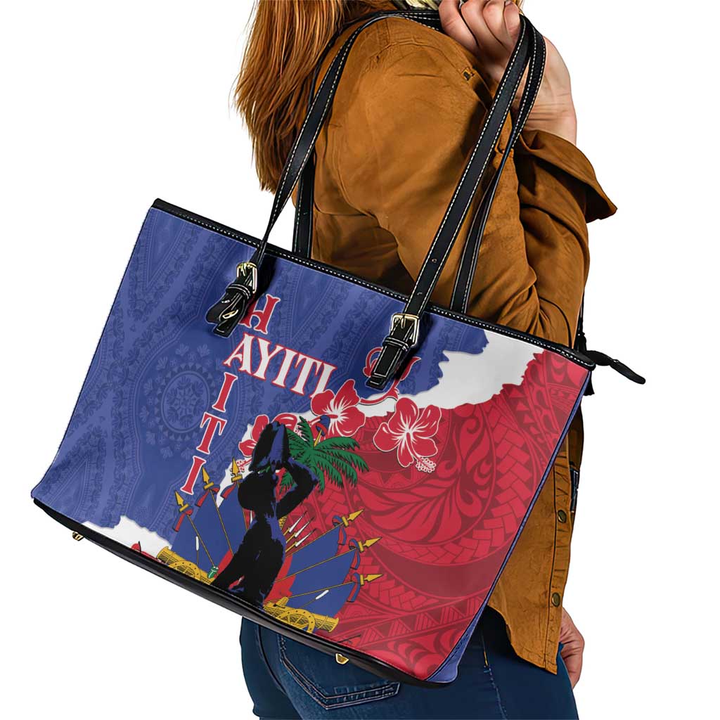 Haiti Le Marron Inconnu Leather Tote Bag Dashiki Mix Polynesian Pattern LT01 - Polynesian Pride