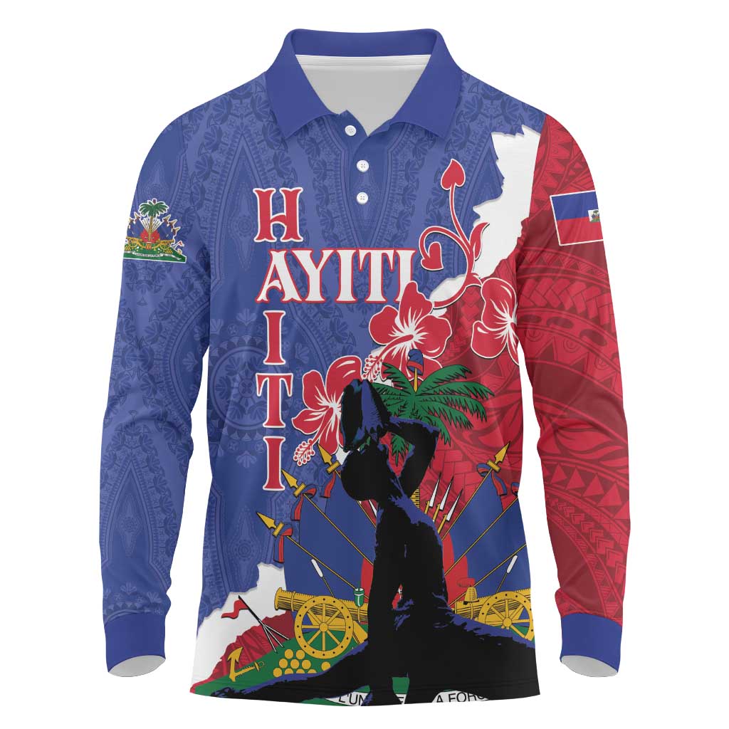 Personalised Haiti Le Marron Inconnu Long Sleeve Polo Shirt Dashiki Mix Polynesian Pattern