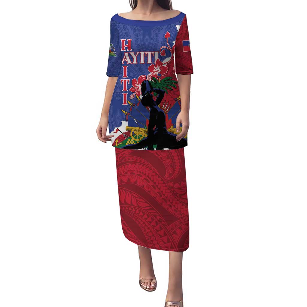 Personalised Haiti Le Marron Inconnu Puletasi Dashiki Mix Polynesian Pattern LT01 Long Dress Blue - Polynesian Pride