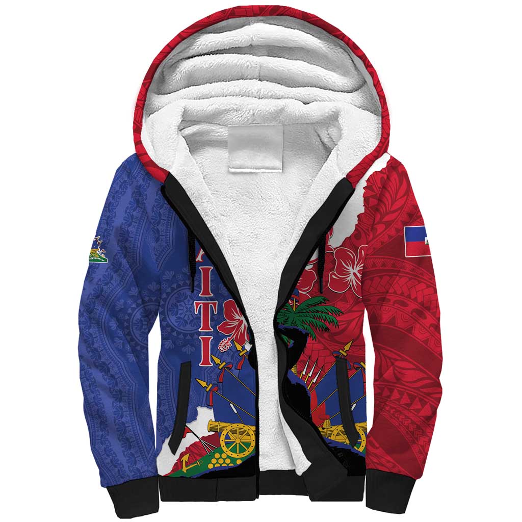 Personalised Haiti Le Marron Inconnu Sherpa Hoodie Dashiki Mix Polynesian Pattern LT01 Unisex Blue - Polynesian Pride