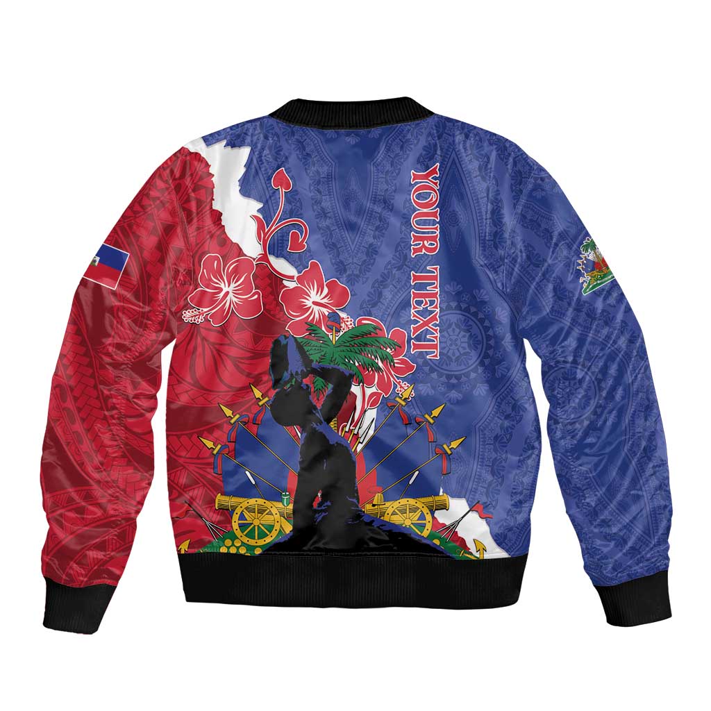 Personalised Haiti Le Marron Inconnu Sleeve Zip Bomber Jacket Dashiki Mix Polynesian Pattern