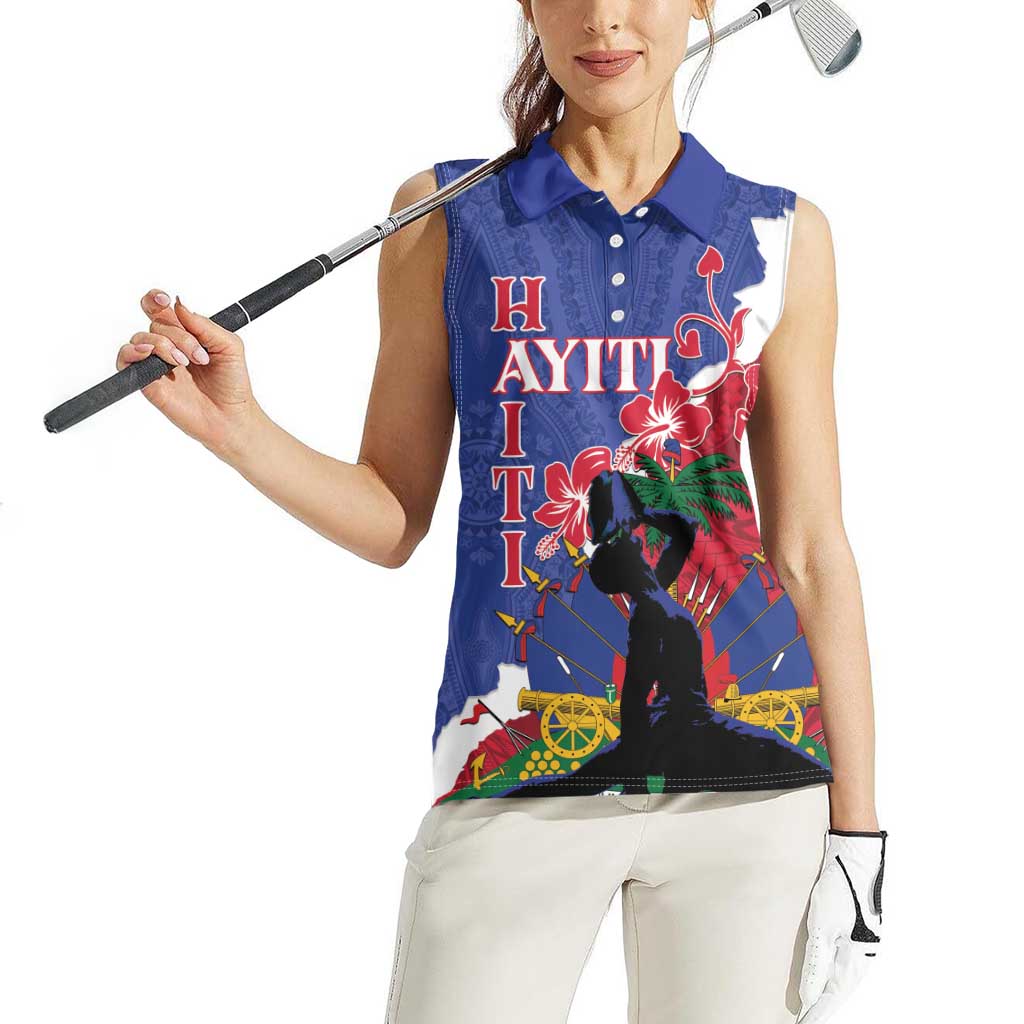 Personalised Haiti Le Marron Inconnu Women Sleeveless Polo Shirt Dashiki Mix Polynesian Pattern