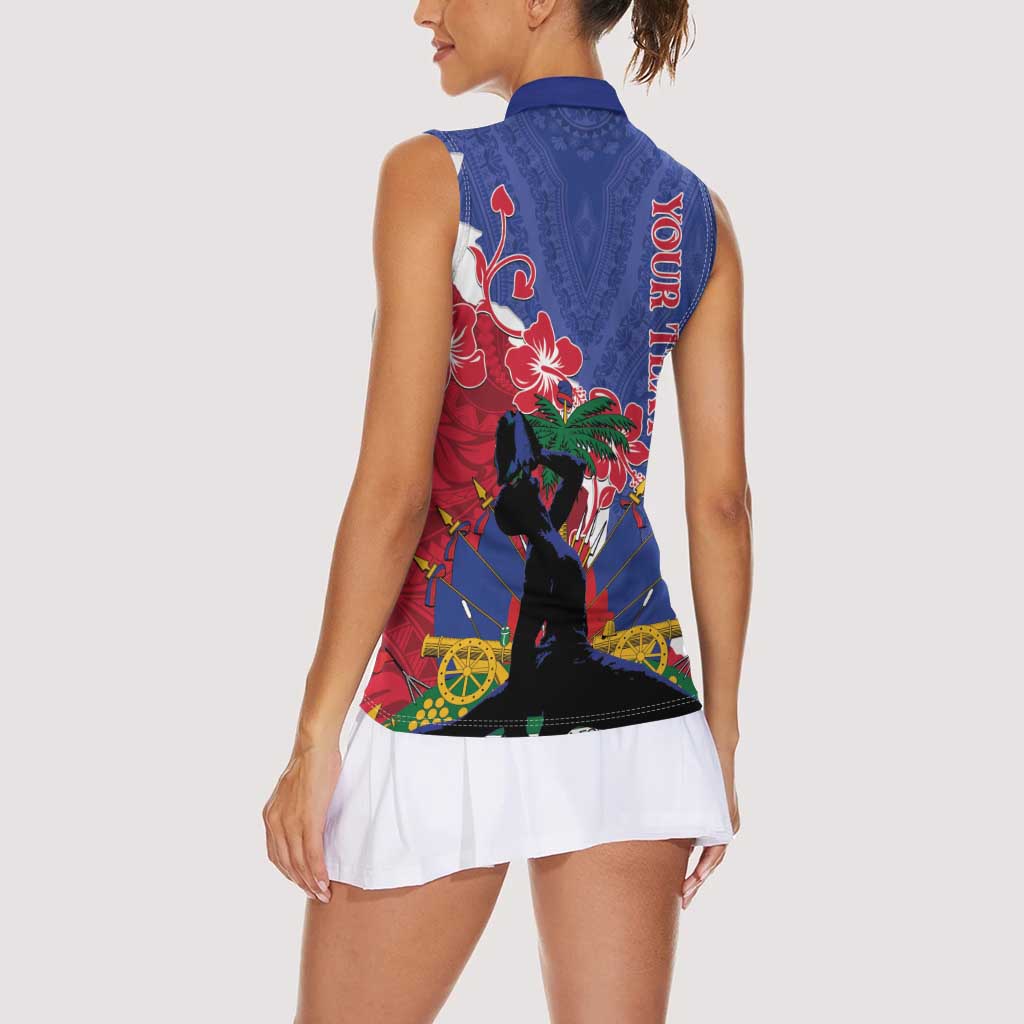 Personalised Haiti Le Marron Inconnu Women Sleeveless Polo Shirt Dashiki Mix Polynesian Pattern