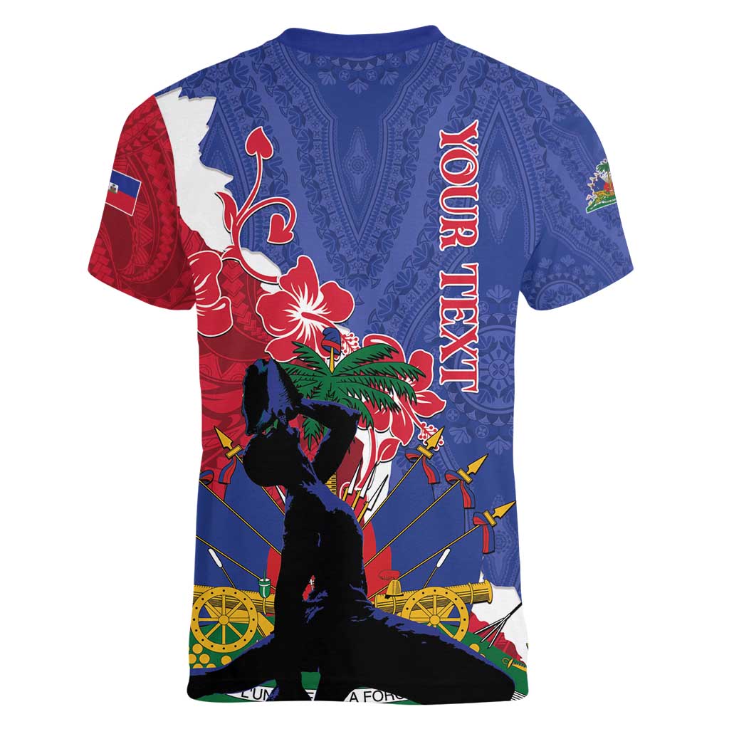Personalised Haiti Le Marron Inconnu Women V-Neck T-Shirt Dashiki Mix Polynesian Pattern LT01 - Polynesian Pride