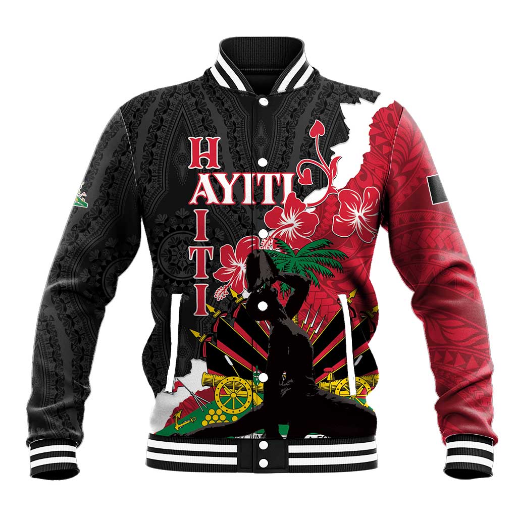 Personalised Ayiti Neg Marron Baseball Jacket Dashiki Mix Polynesian Pattern LT01 Unisex Black - Polynesian Pride
