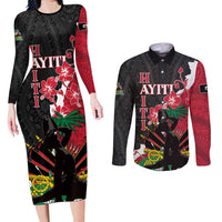 Personalised Ayiti Neg Marron Couples Matching Long Sleeve Bodycon Dress and Long Sleeve Button Shirt Dashiki Mix Polynesian Pattern LT01 Black - Polynesian Pride