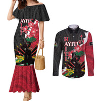Personalised Ayiti Neg Marron Couples Matching Mermaid Dress and Long Sleeve Button Shirt Dashiki Mix Polynesian Pattern LT01 Black - Polynesian Pride