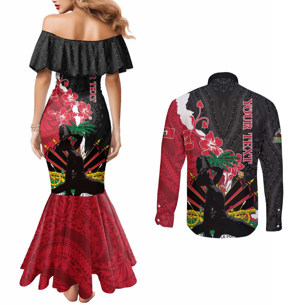 Personalised Ayiti Neg Marron Couples Matching Mermaid Dress and Long Sleeve Button Shirt Dashiki Mix Polynesian Pattern LT01 - Polynesian Pride