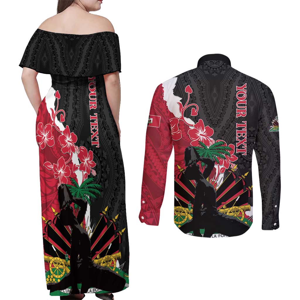 Personalised Ayiti Neg Marron Couples Matching Off Shoulder Maxi Dress and Long Sleeve Button Shirt Dashiki Mix Polynesian Pattern LT01 - Polynesian Pride