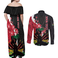 Personalised Ayiti Neg Marron Couples Matching Off Shoulder Maxi Dress and Long Sleeve Button Shirt Dashiki Mix Polynesian Pattern LT01 - Polynesian Pride