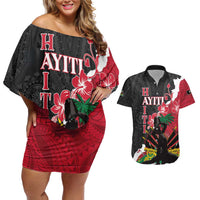 Personalised Ayiti Neg Marron Couples Matching Off Shoulder Short Dress and Hawaiian Shirt Dashiki Mix Polynesian Pattern LT01 Black - Polynesian Pride