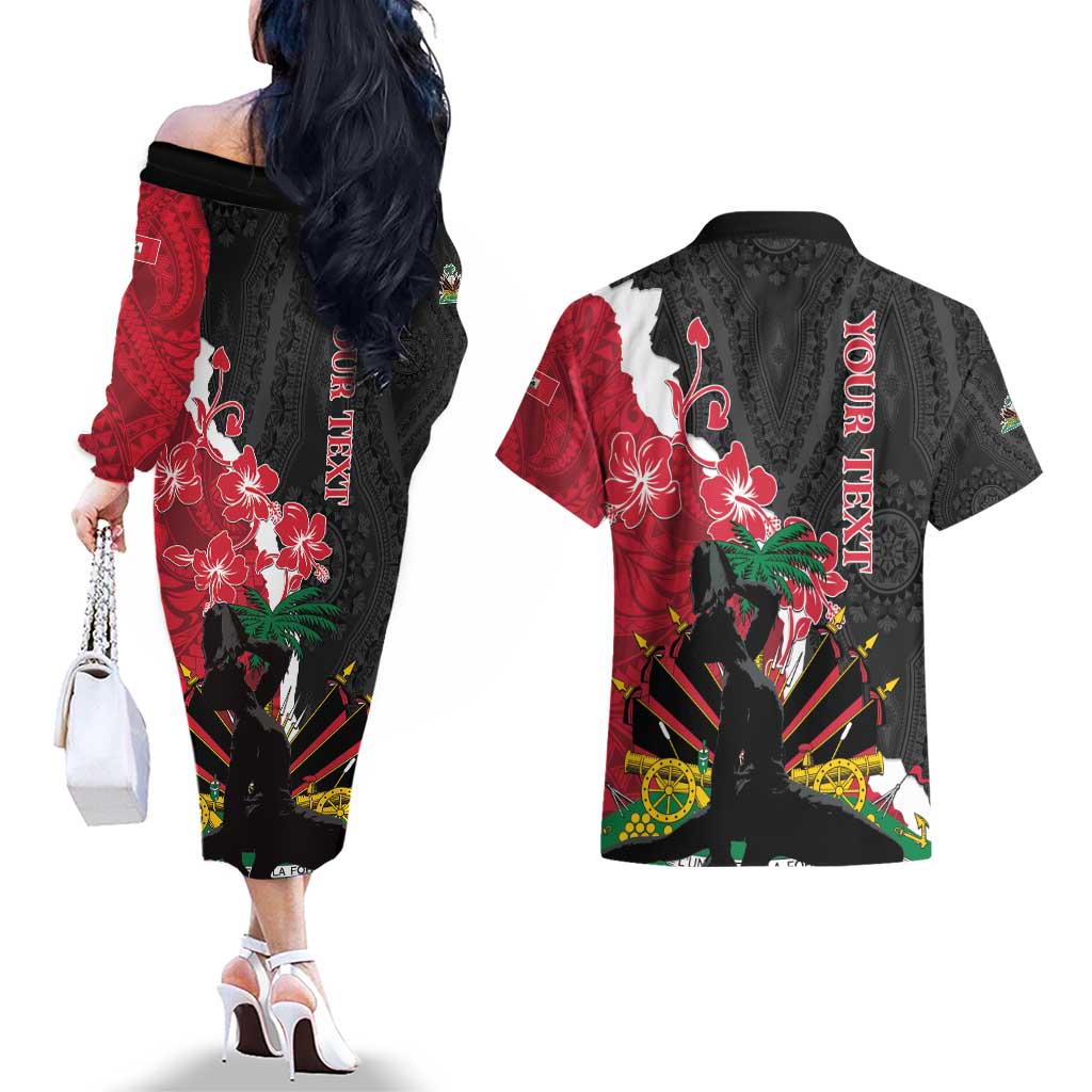 Personalised Ayiti Neg Marron Couples Matching Off The Shoulder Long Sleeve Dress and Hawaiian Shirt Dashiki Mix Polynesian Pattern