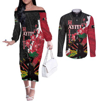 Personalised Ayiti Neg Marron Couples Matching Off The Shoulder Long Sleeve Dress and Long Sleeve Button Shirt Dashiki Mix Polynesian Pattern LT01 Black - Polynesian Pride